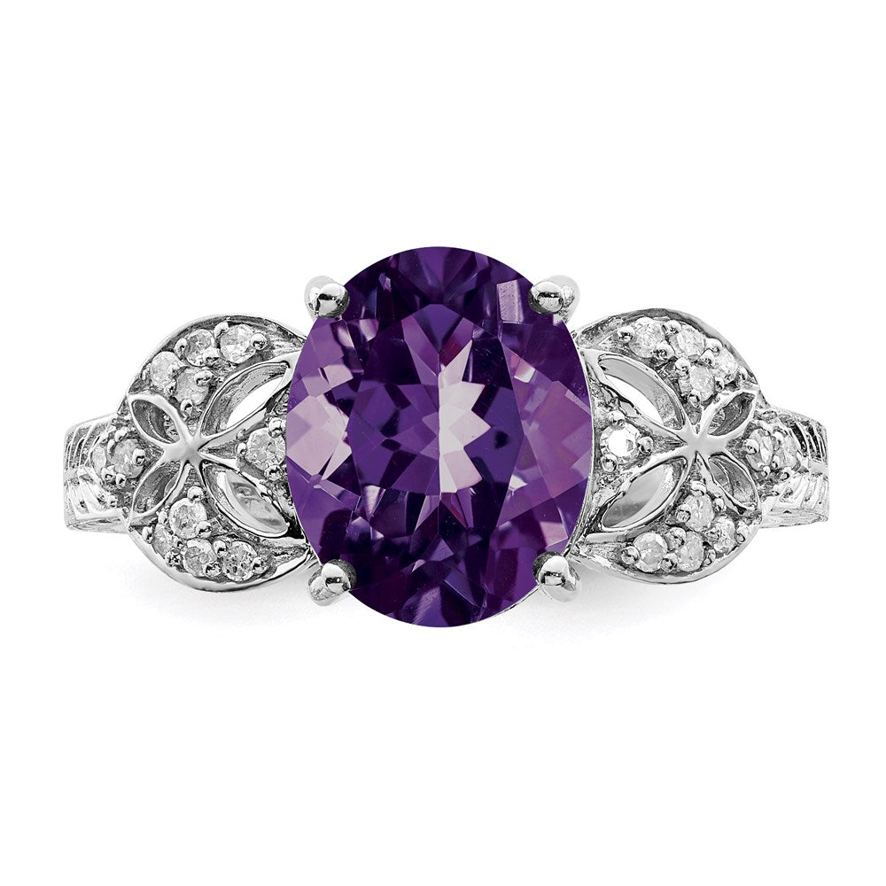 Sterling Silver Rhodium-plated Amethyst & Diamond Ring