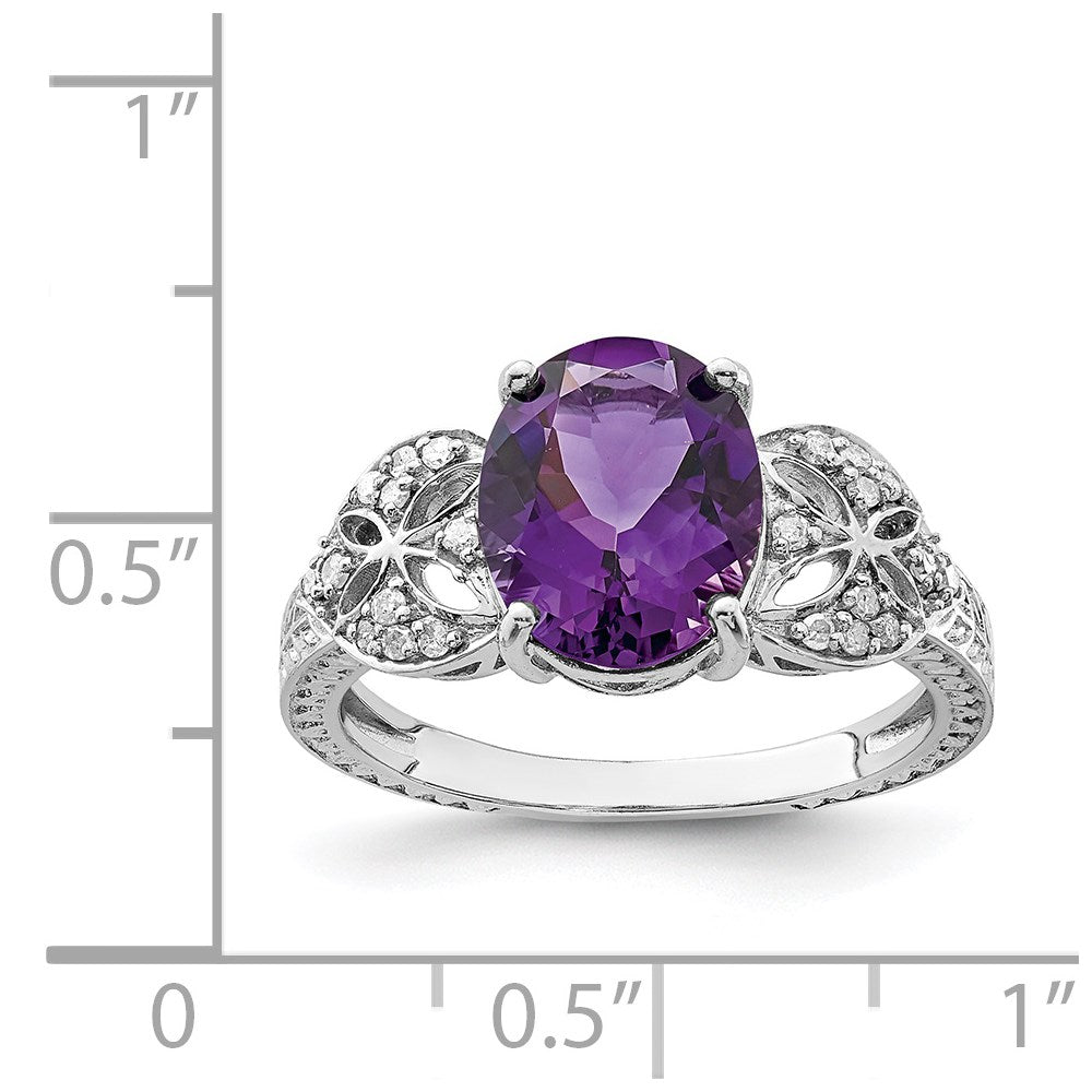 Sterling Silver Rhodium-plated Amethyst & Diamond Ring