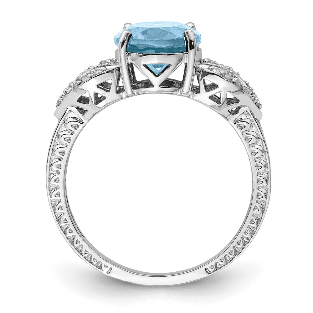 Sterling Silver Rhodium Diamond & Sky Blue Topaz Ring