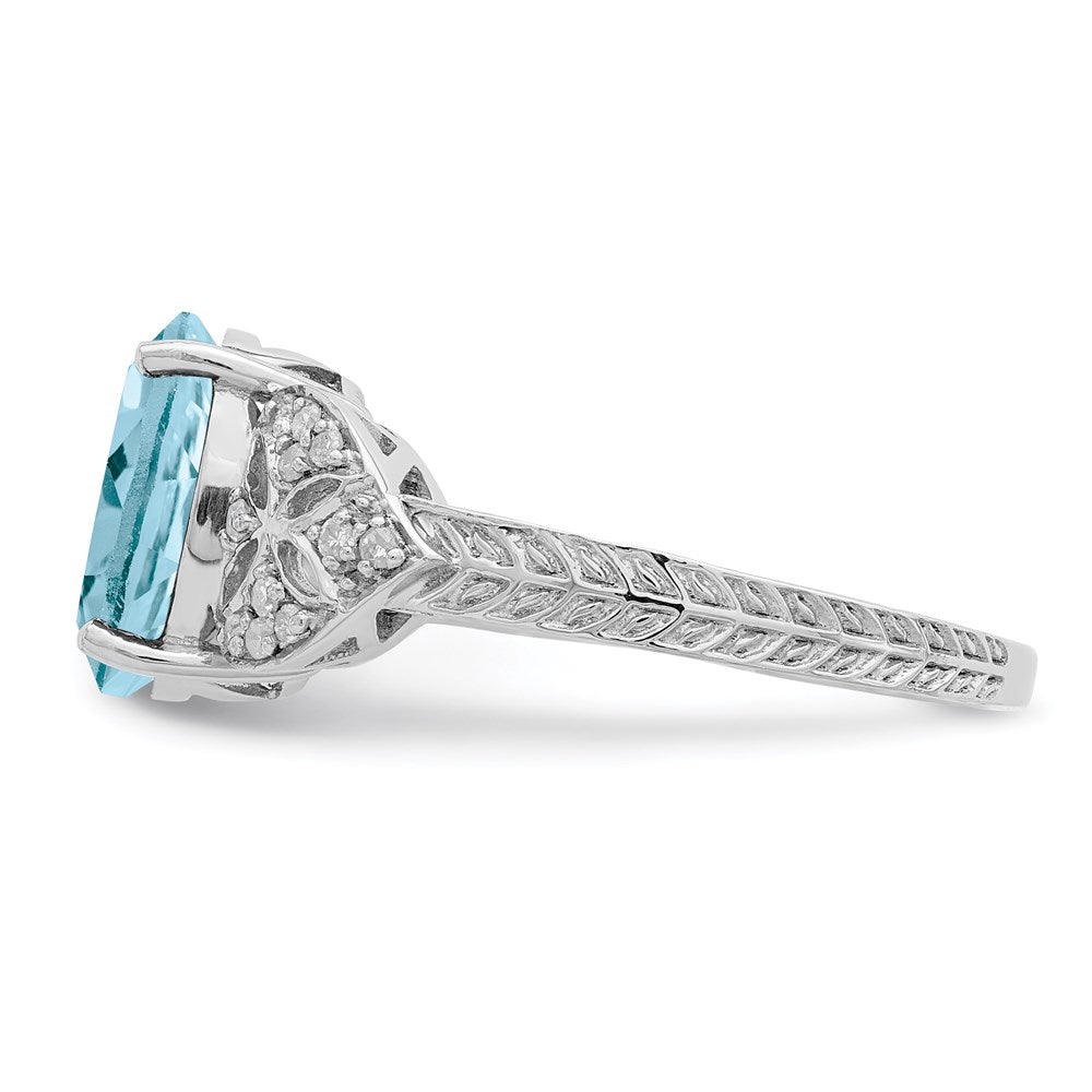 Sterling Silver Rhodium Diamond & Sky Blue Topaz Ring