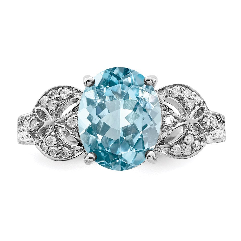 Sterling Silver Rhodium Diamond & Sky Blue Topaz Ring