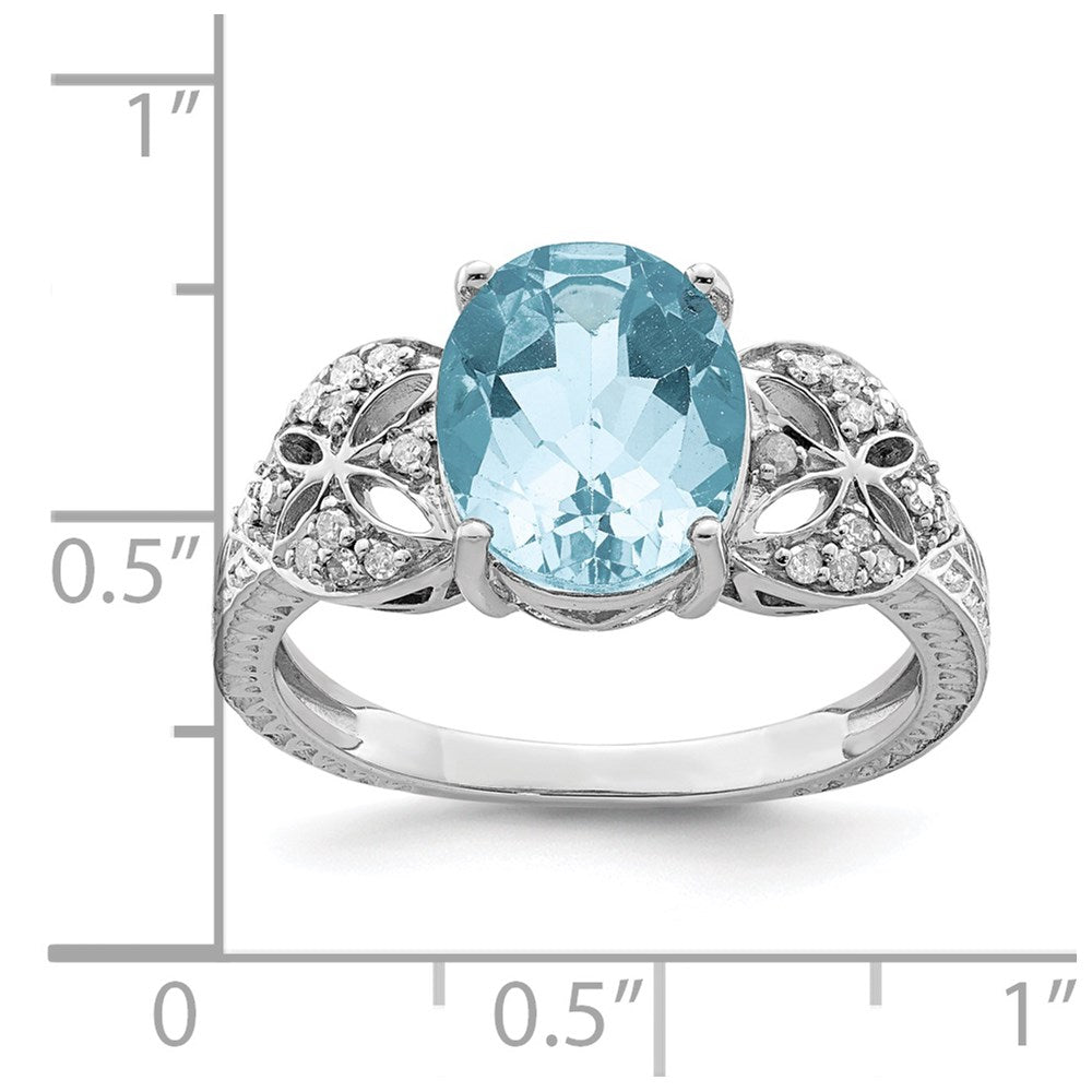 Sterling Silver Rhodium Diamond & Sky Blue Topaz Ring