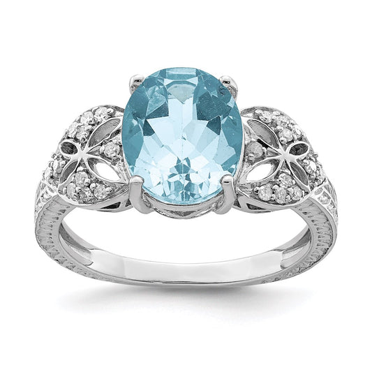 Sterling Silver Rhodium Diamond & Sky Blue Topaz Ring