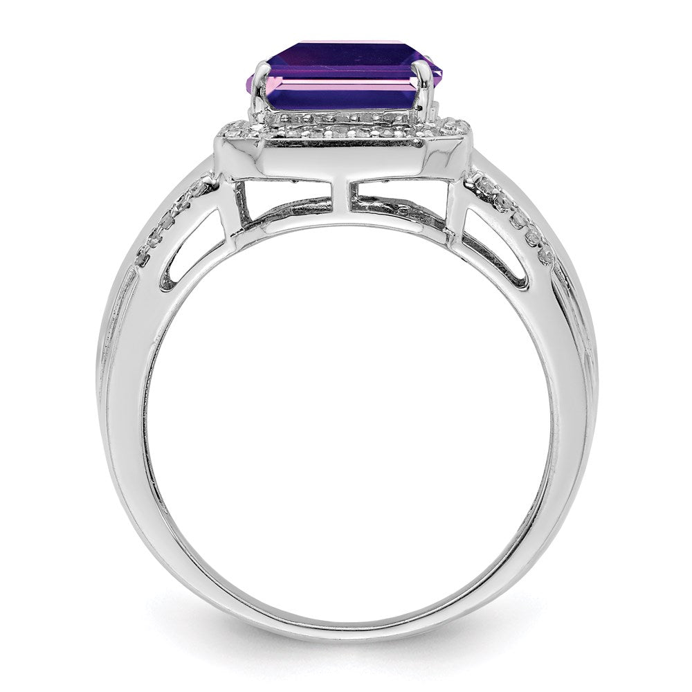 Sterling Silver Rhodium-plated Amethyst & Diamond Ring