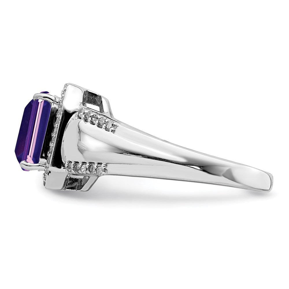 Sterling Silver Rhodium-plated Amethyst & Diamond Ring