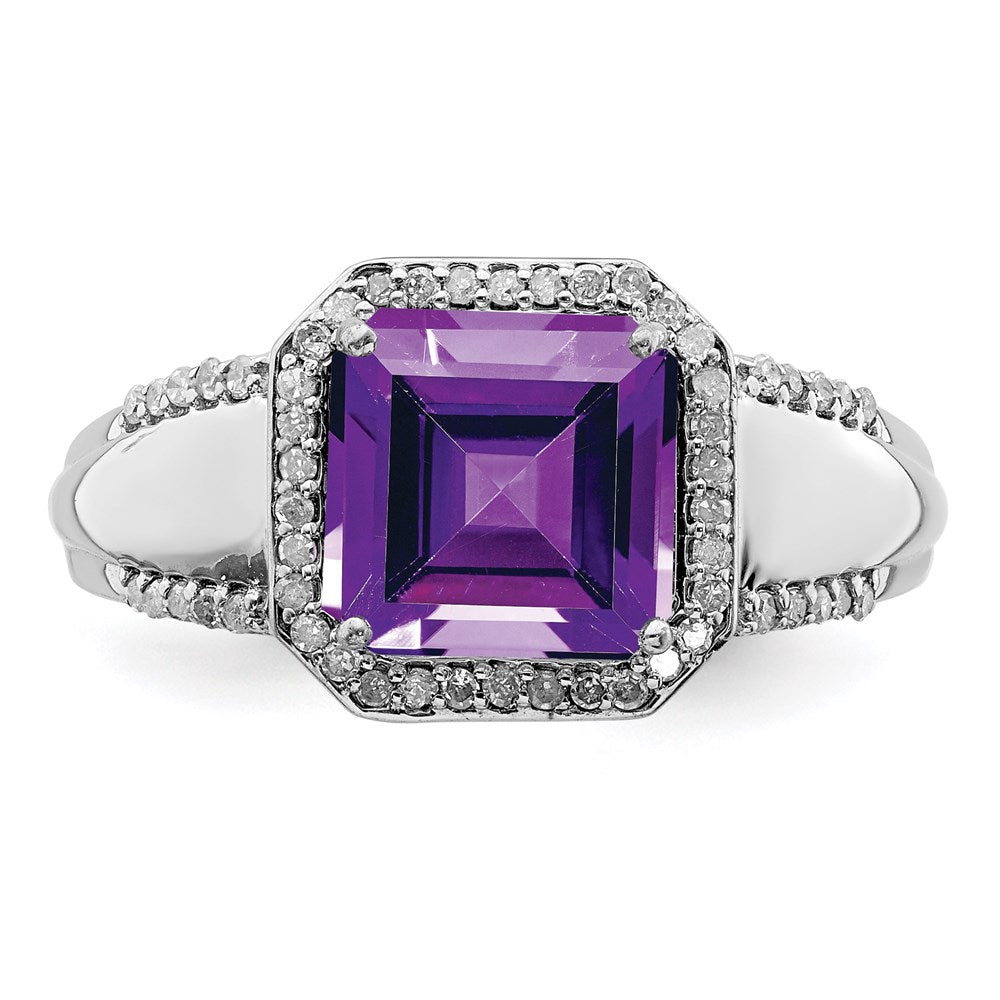 Sterling Silver Rhodium-plated Amethyst & Diamond Ring