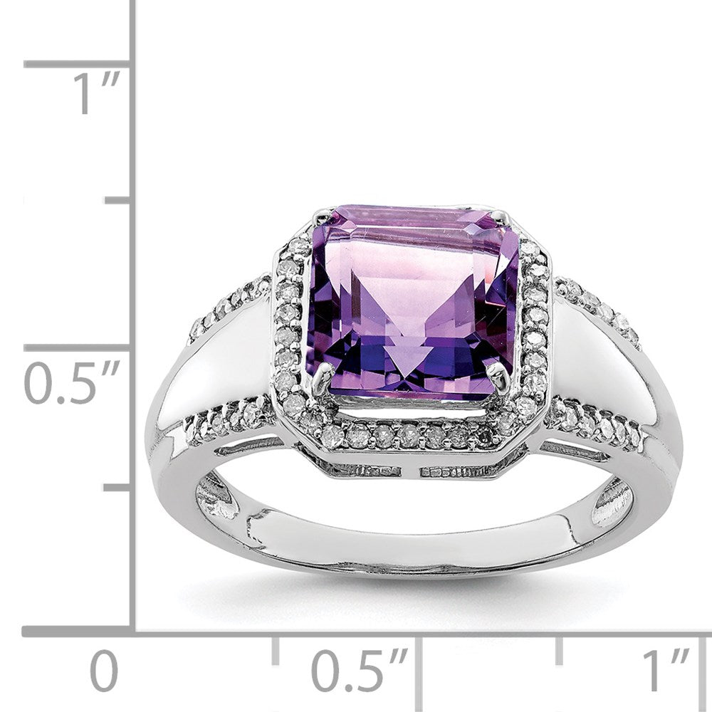 Sterling Silver Rhodium-plated Amethyst & Diamond Ring