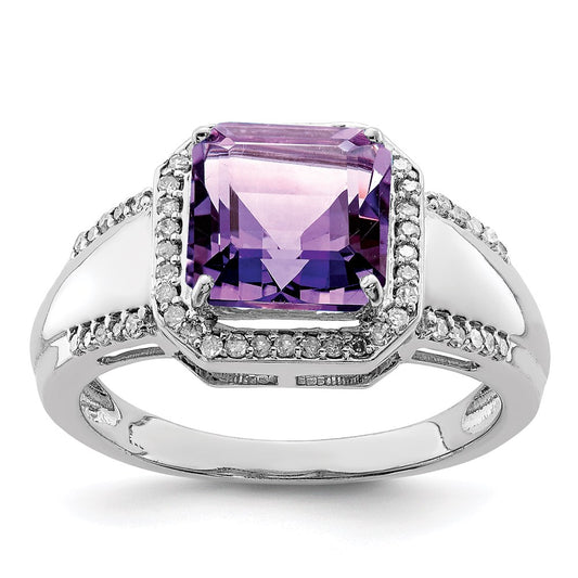 Sterling Silver Rhodium-plated Amethyst & Diamond Ring