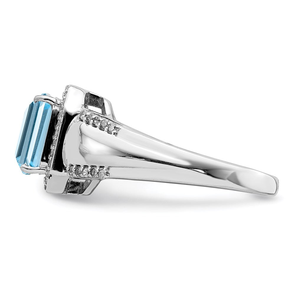 Sterling Silver Rhodium Diamond & Sky Blue Topaz Ring