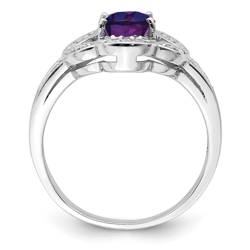 Sterling Silver Rhodium-plated Amethyst & Diamond Ring