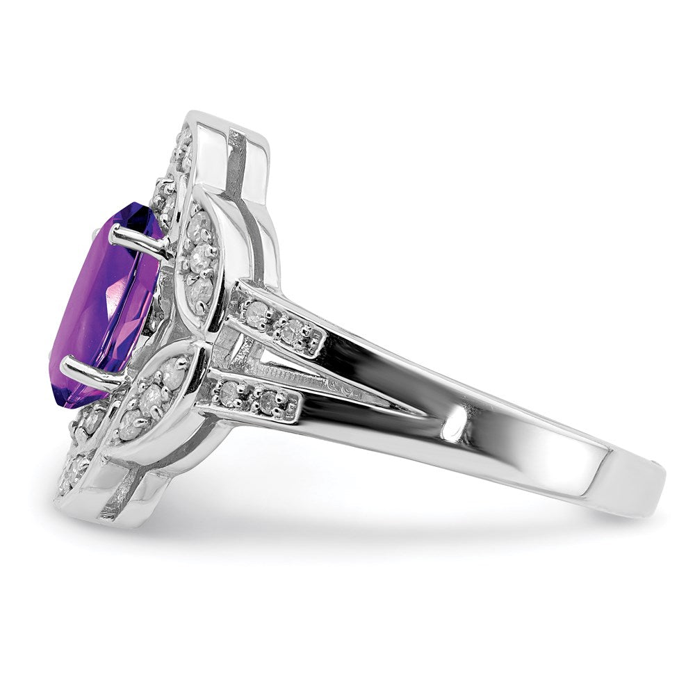 Sterling Silver Rhodium-plated Amethyst & Diamond Ring