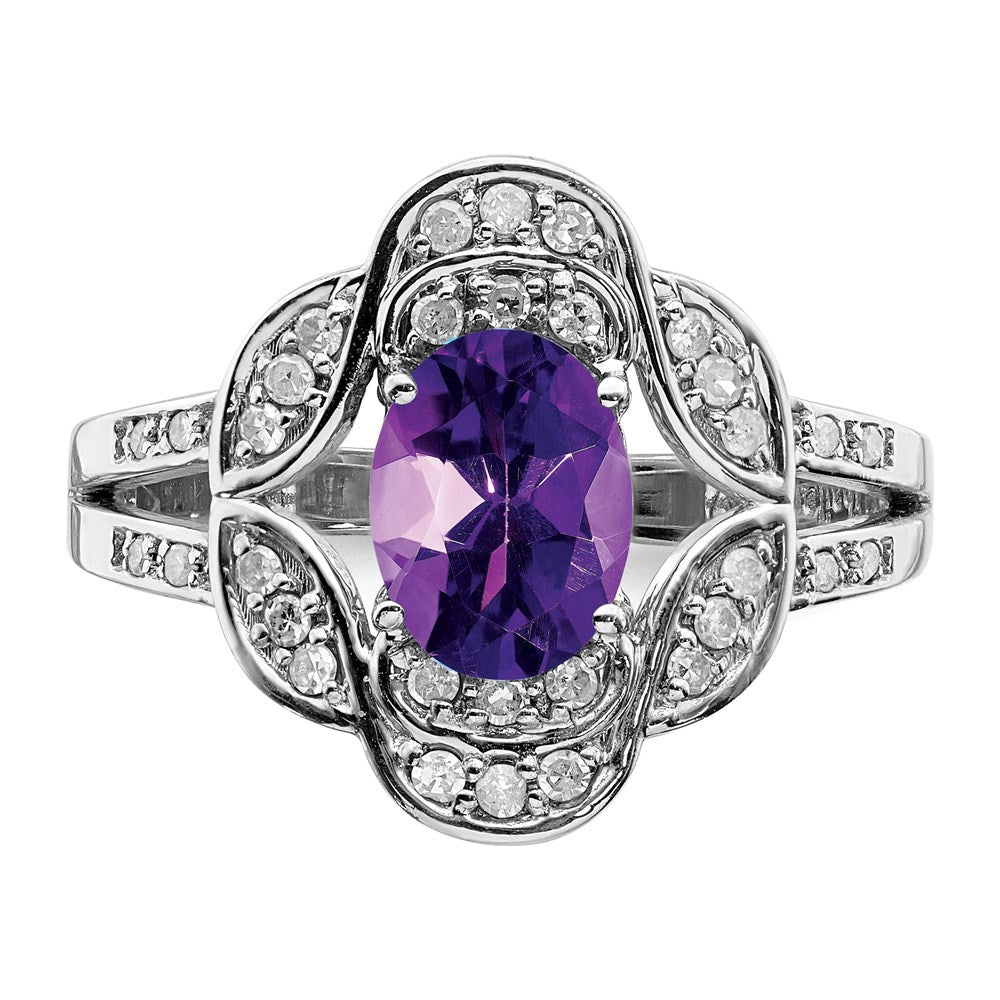 Sterling Silver Rhodium-plated Amethyst & Diamond Ring