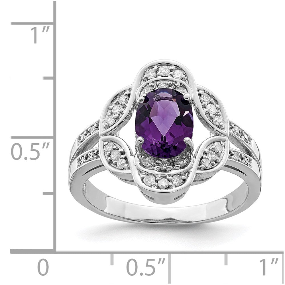 Sterling Silver Rhodium-plated Amethyst & Diamond Ring