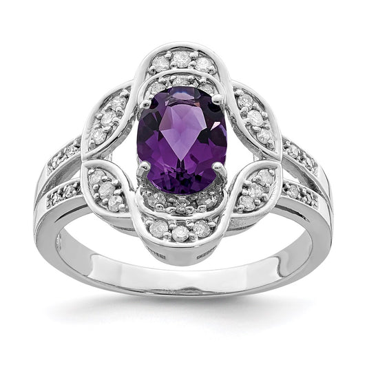 Sterling Silver Rhodium-plated Amethyst & Diamond Ring