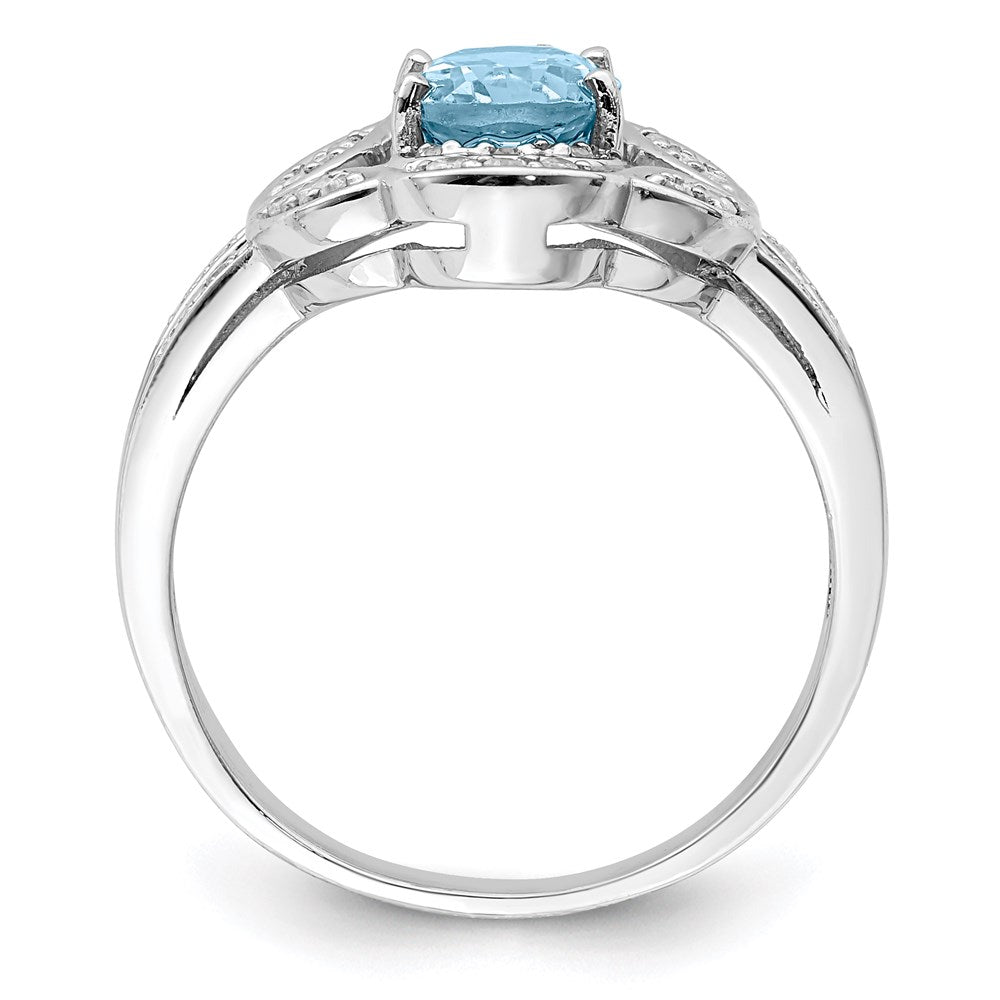 Sterling Silver Rhodium Diamond & Sky Blue Topaz Ring