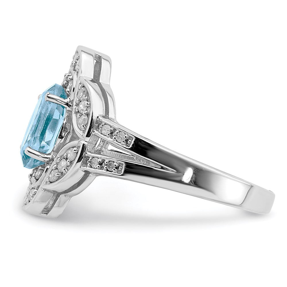 Sterling Silver Rhodium Diamond & Sky Blue Topaz Ring