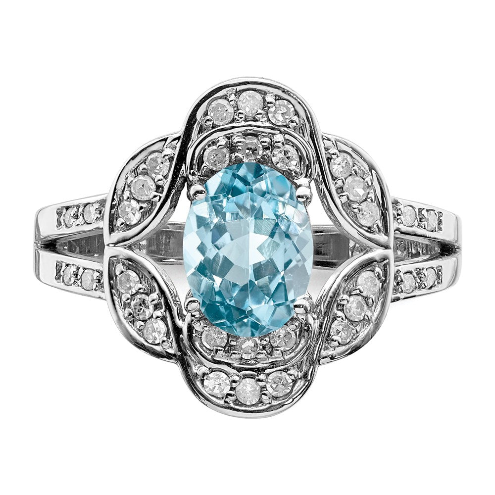 Sterling Silver Rhodium Diamond & Sky Blue Topaz Ring