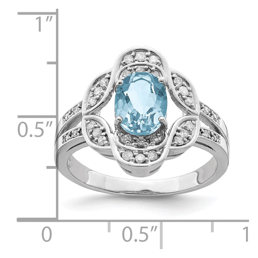 Sterling Silver Rhodium Diamond & Sky Blue Topaz Ring