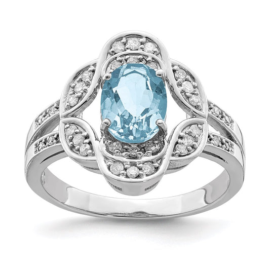 Sterling Silver Rhodium Diamond & Sky Blue Topaz Ring