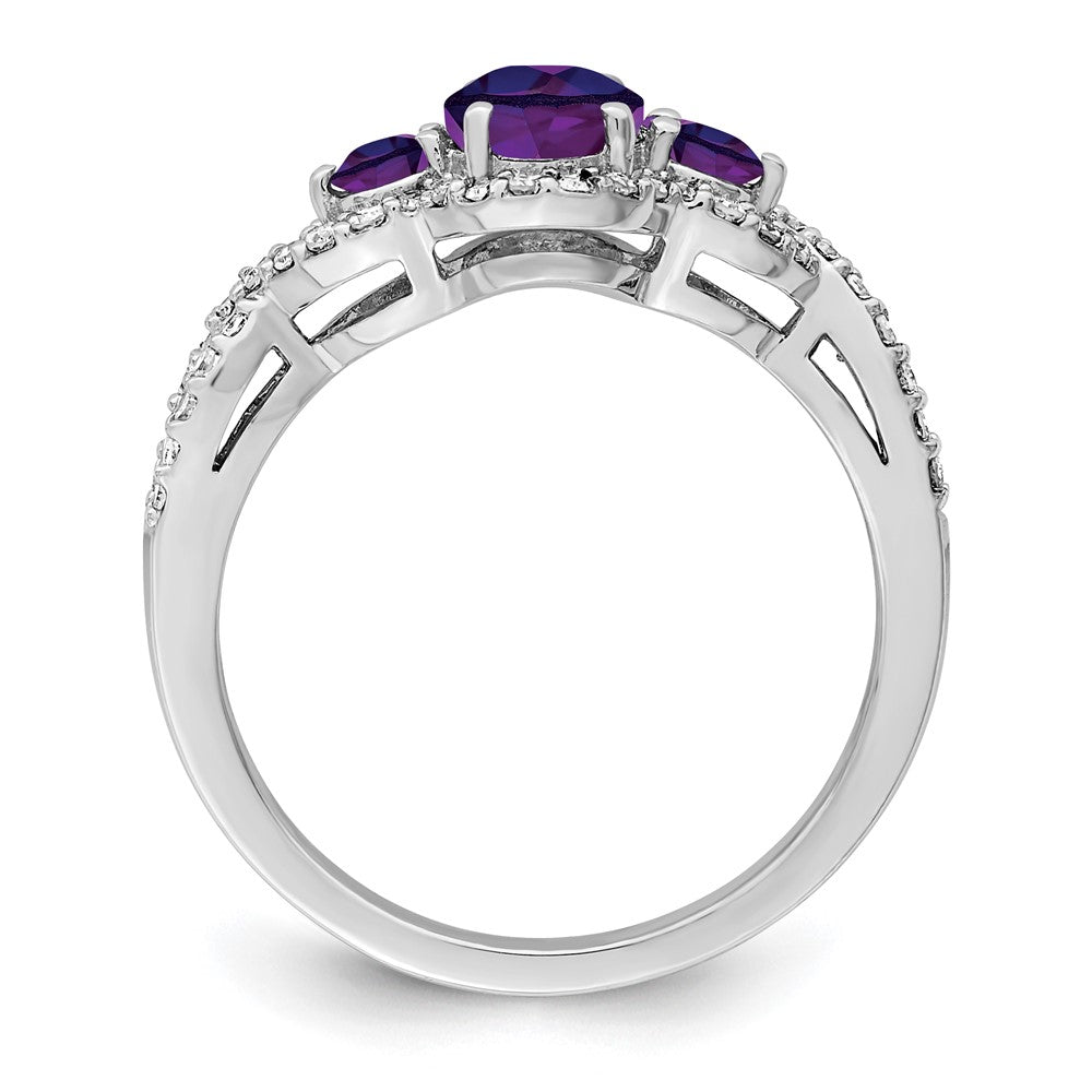 Sterling Silver Rhodium-plated Amethyst & Diamond Ring