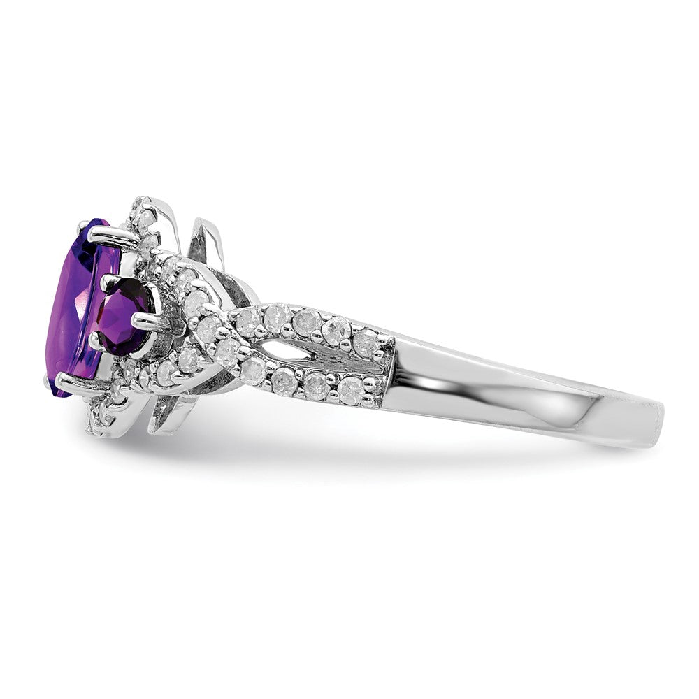 Sterling Silver Rhodium-plated Amethyst & Diamond Ring