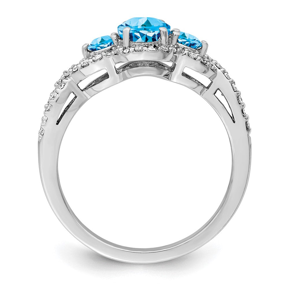 Sterling Silver Rhodium Blue Topaz & Diamond Ring