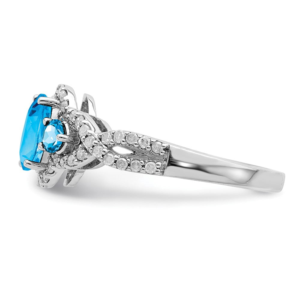 Sterling Silver Rhodium Blue Topaz & Diamond Ring