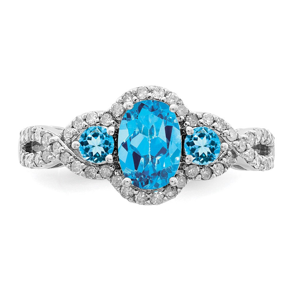 Sterling Silver Rhodium Blue Topaz & Diamond Ring