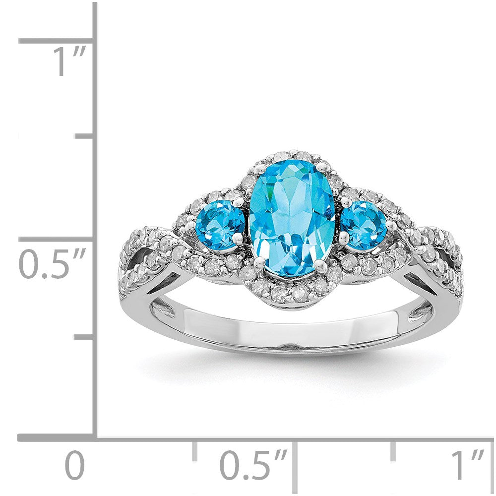 Sterling Silver Rhodium Blue Topaz & Diamond Ring