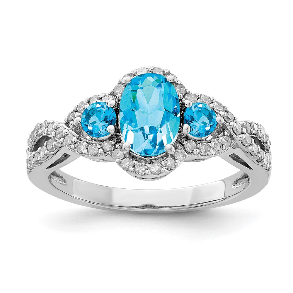 Sterling Silver Rhodium Blue Topaz & Diamond Ring