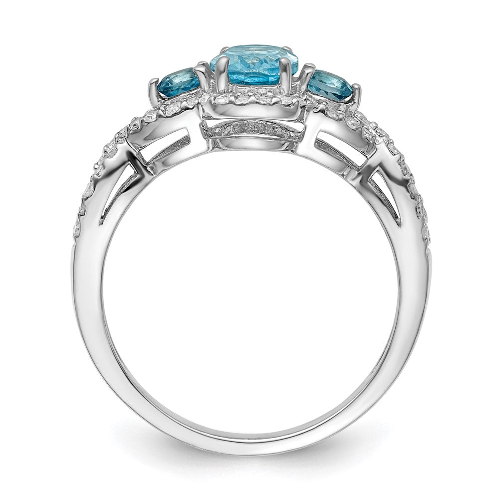 Sterling Silver Rhodium Diamond & Sky Blue Topaz Ring