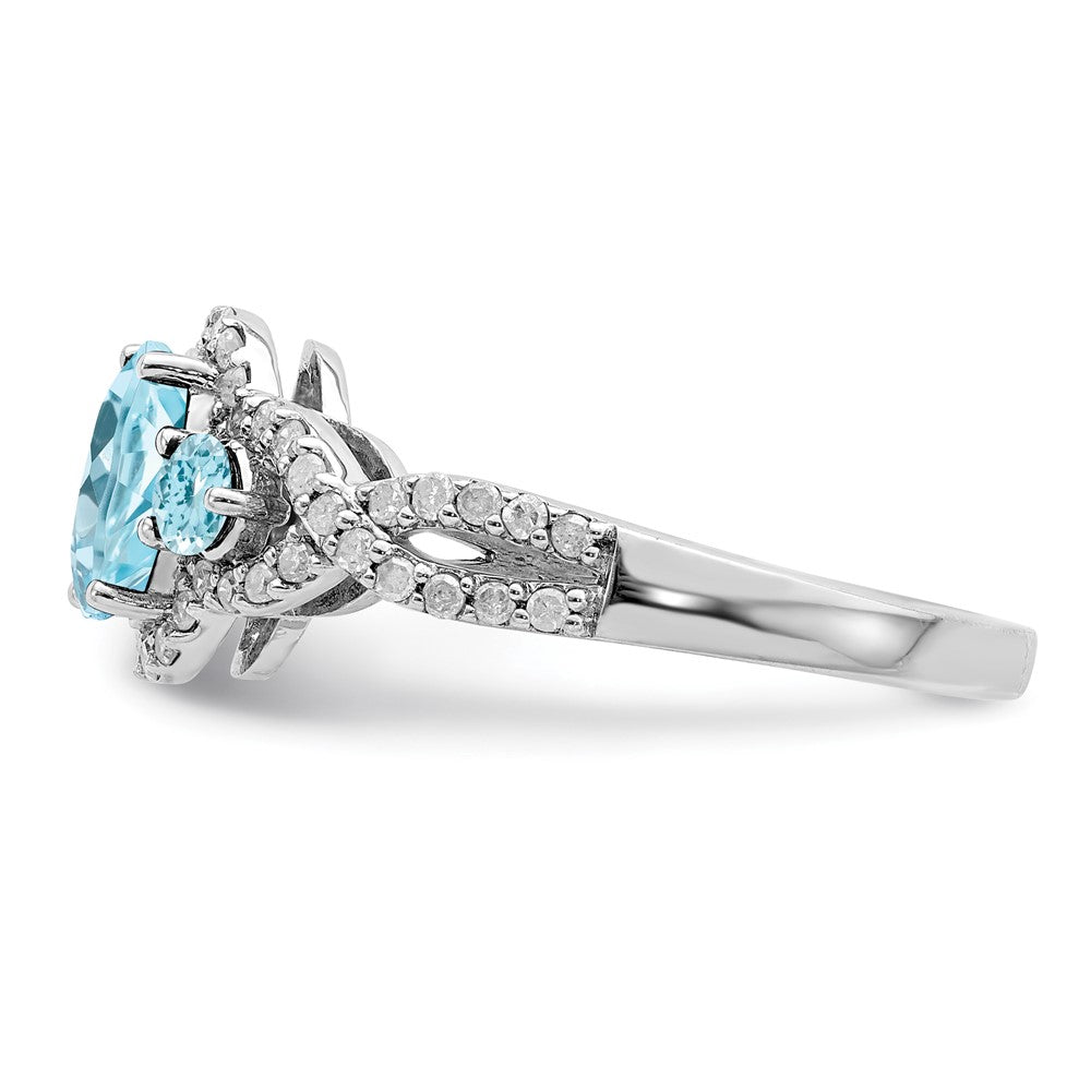 Sterling Silver Rhodium Diamond & Sky Blue Topaz Ring