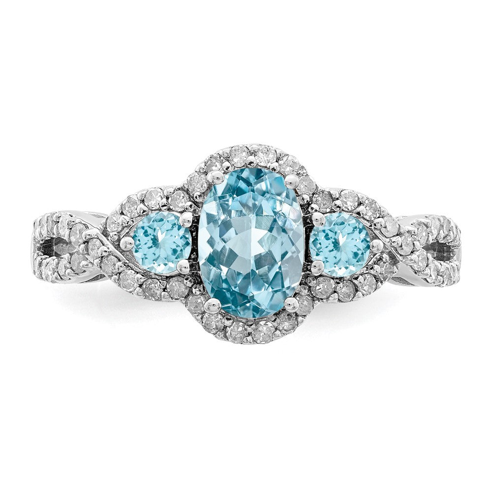 Sterling Silver Rhodium Diamond & Sky Blue Topaz Ring