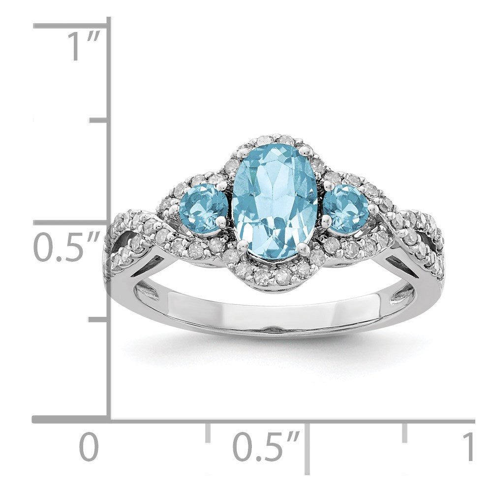 Sterling Silver Rhodium Diamond & Sky Blue Topaz Ring