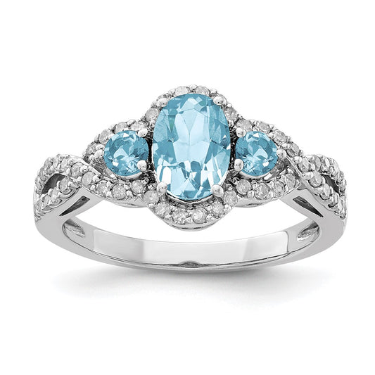 Sterling Silver Rhodium Diamond & Sky Blue Topaz Ring