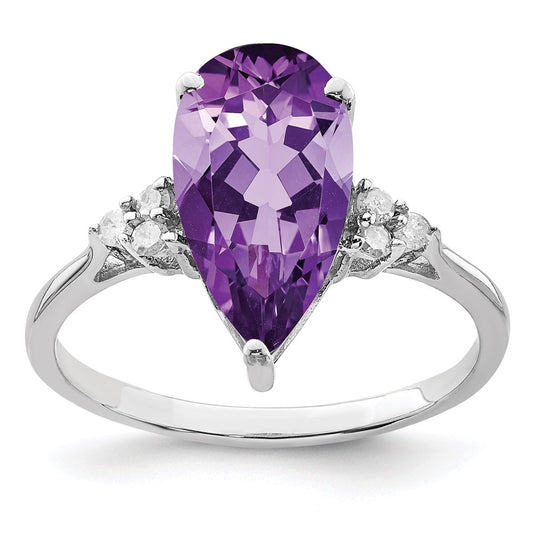 Sterling Silver Rhodium-plated Amethyst & Diamond Ring