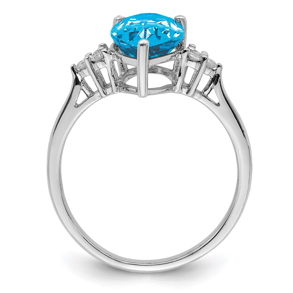 Sterling Silver Rhodium Blue Topaz & Diamond Ring