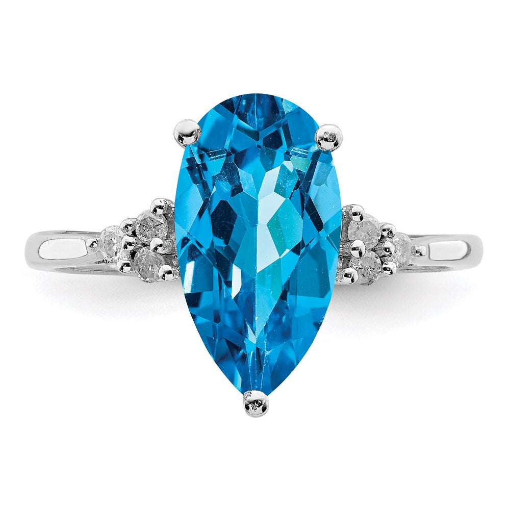 Sterling Silver Rhodium Blue Topaz & Diamond Ring