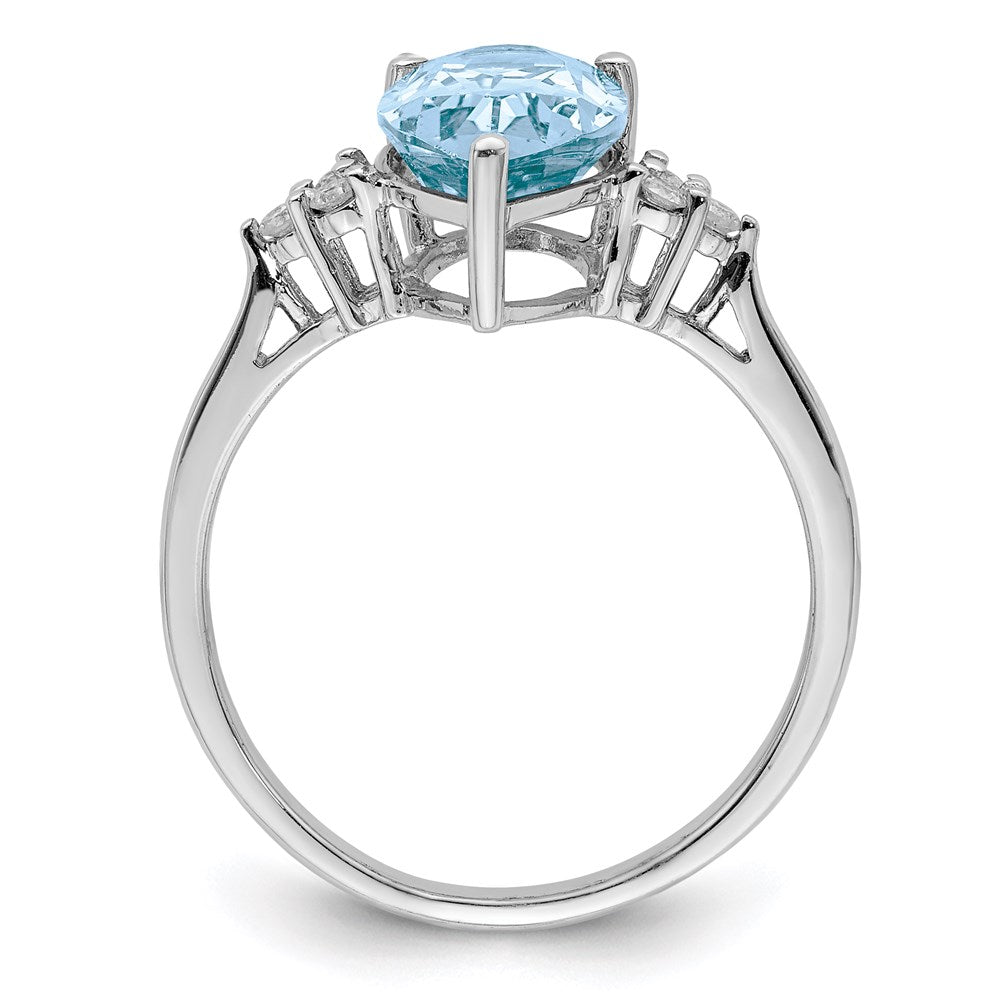 Sterling Silver Rhodium Diamond & Sky Blue Topaz Ring