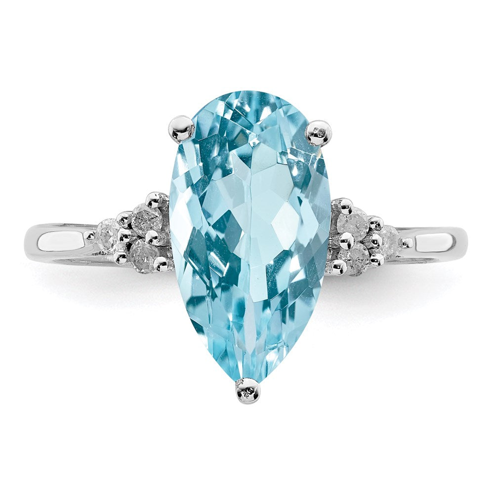 Sterling Silver Rhodium Diamond & Sky Blue Topaz Ring