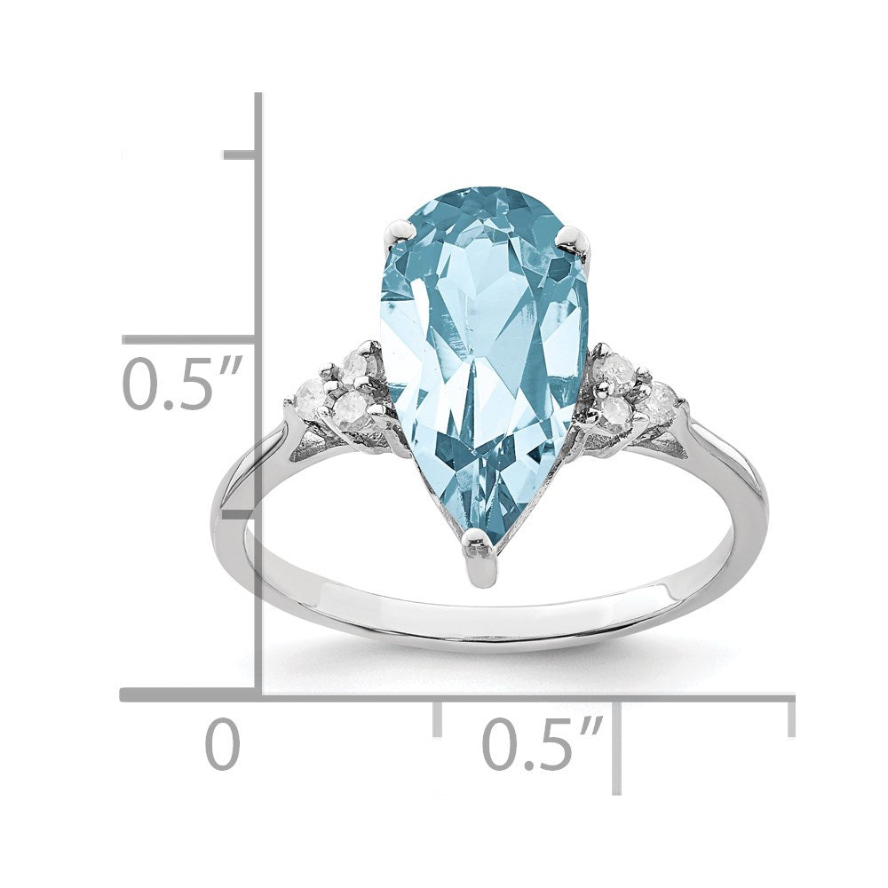 Sterling Silver Rhodium Diamond & Sky Blue Topaz Ring