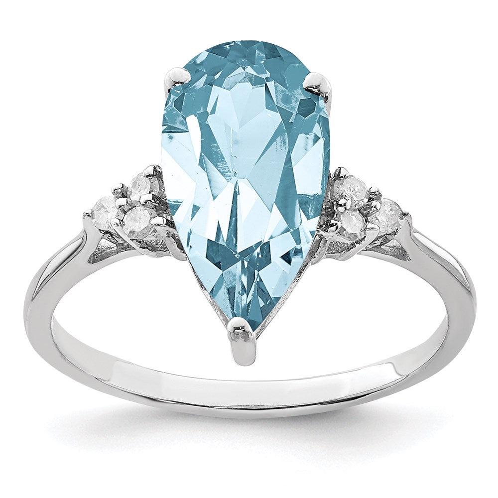 Sterling Silver Rhodium Diamond & Sky Blue Topaz Ring