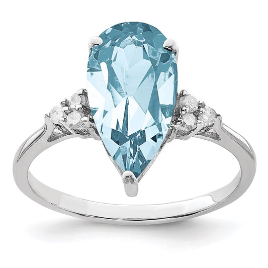 Sterling Silver Rhodium Diamond & Sky Blue Topaz Ring