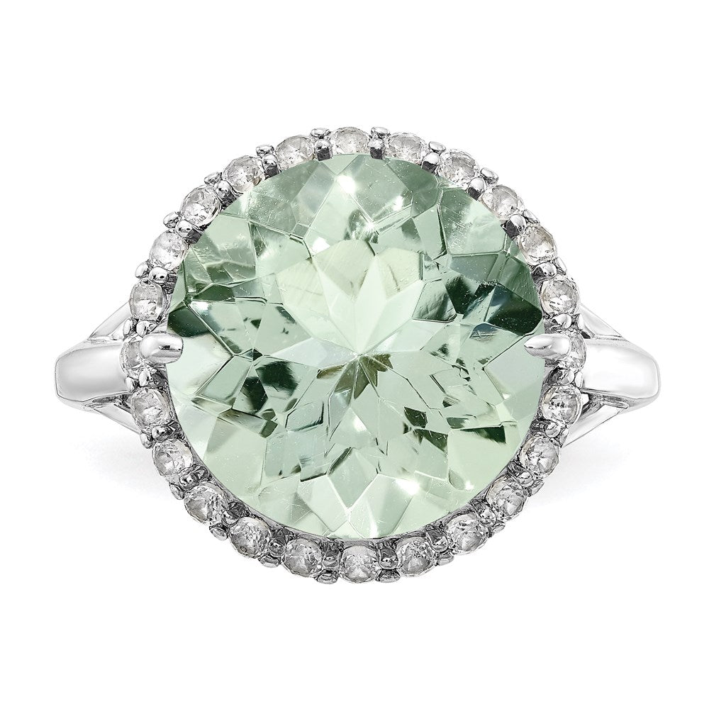 Sterling Silver Rhodium White Topaz & Green Quartz Ring