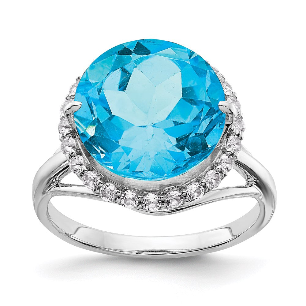 Sterling Silver Rhodium White Topaz & Blue Topaz Ring