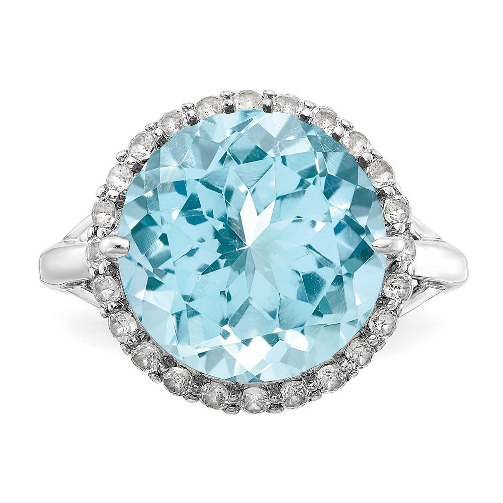 Sterling Silver Rhodium White Topaz & Sky Blue Topaz Ring