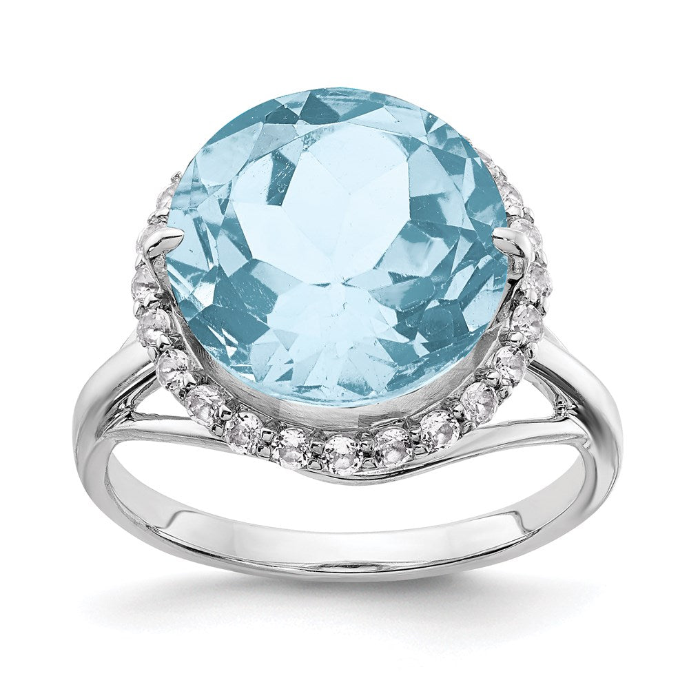 Sterling Silver Rhodium White Topaz & Sky Blue Topaz Ring