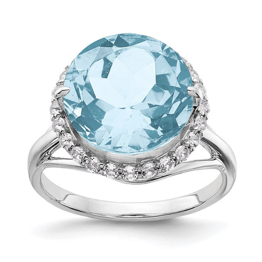 Sterling Silver Rhodium White Topaz & Sky Blue Topaz Ring