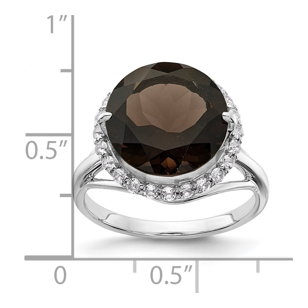 Sterling Silver Rhodium White Topaz & Smoky Quartz Ring