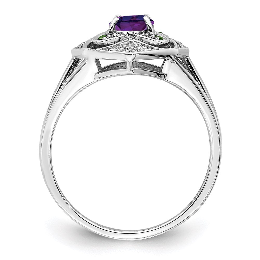 Sterling Silver Rhodium-plated Diamond & Amethyst Ring